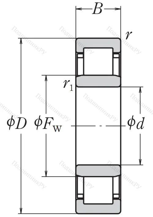 Роликовый цилиндрический подшипник NU 308 EW