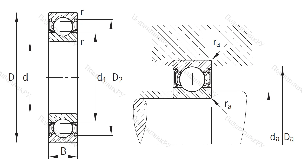 Однорядный шариковый подшипник 6200 C 2HRS