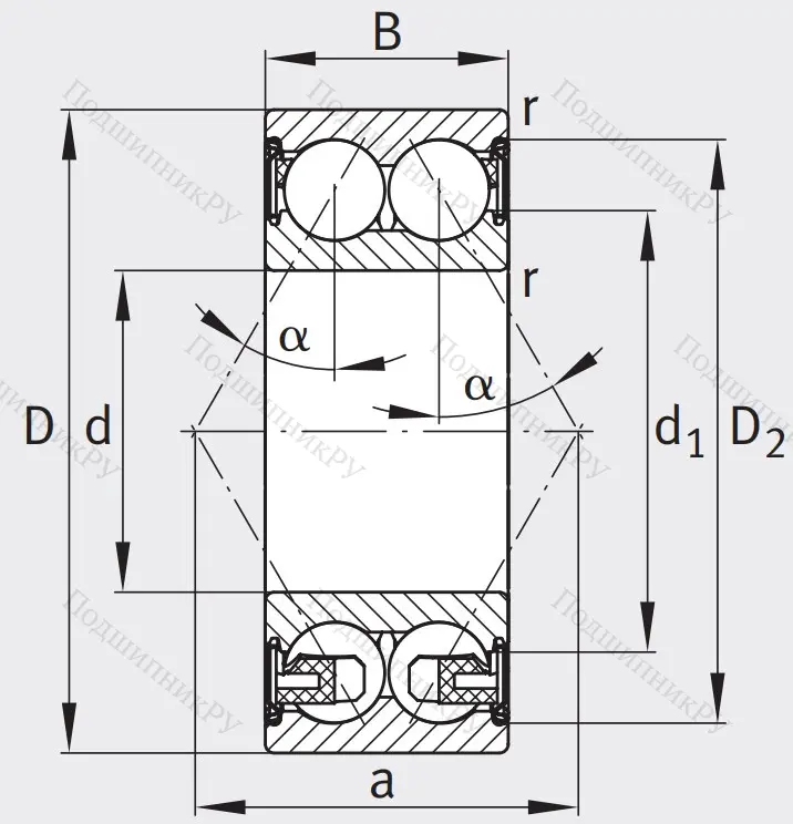 Двухрядный шариковый подшипник 3204 BD XL 2Z TVH