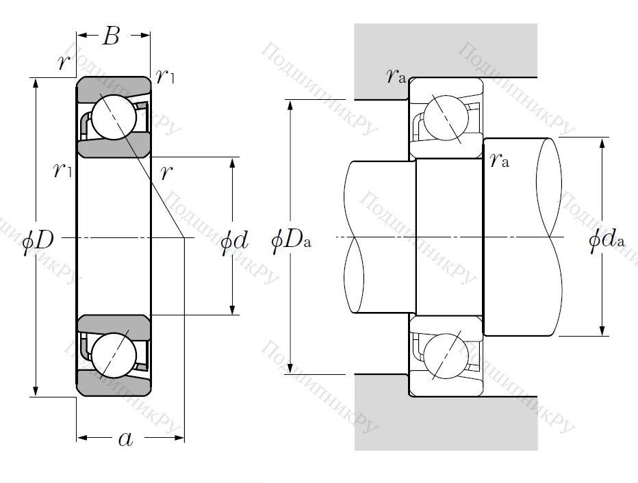 Однорядный шариковый подшипник 7308 B