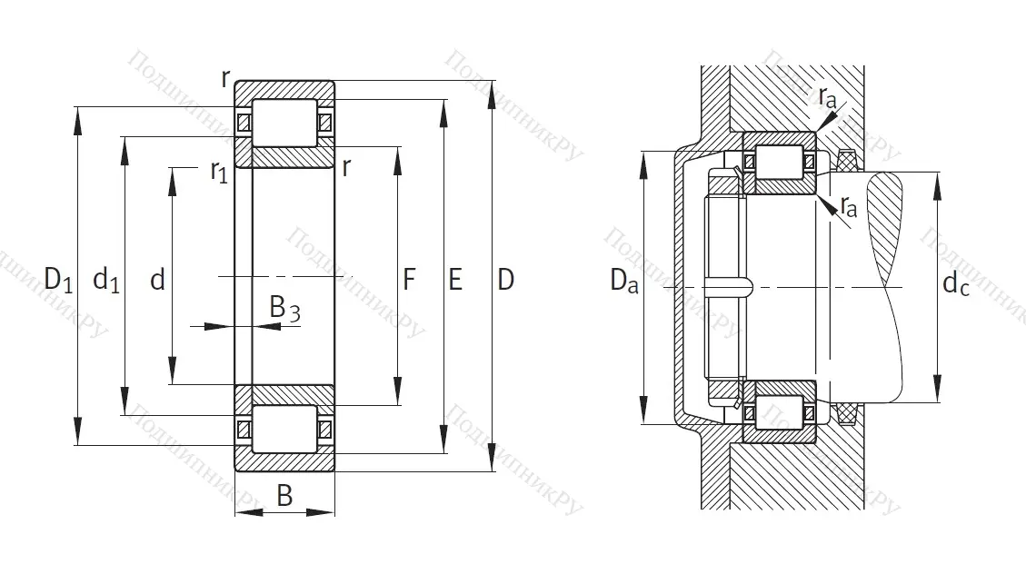 Роликовый цилиндрический подшипник NUP 2309 ETVP 2