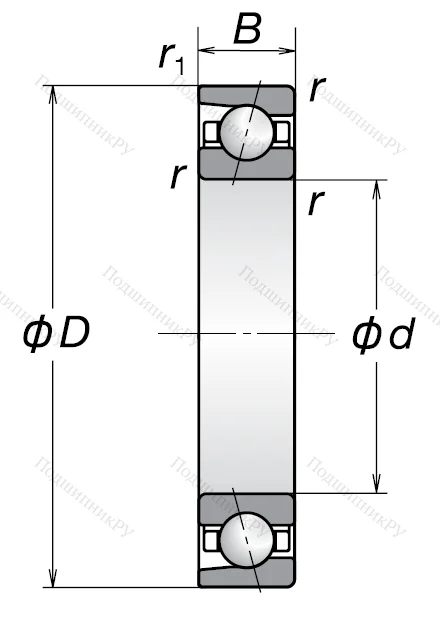 Однорядный шариковый подшипник 7014 A (46114 Л ГОСТ)