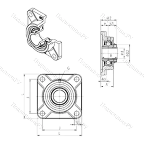 Подшипниковый узел шариковый радиальный UKF 305H