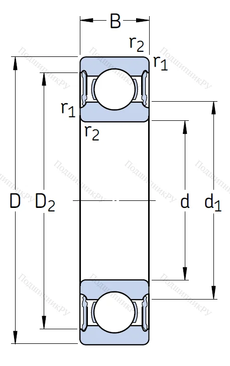 Однорядный шариковый подшипник 6006 2RS 1