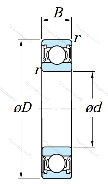 Однорядный шариковый подшипник 6222 2RS