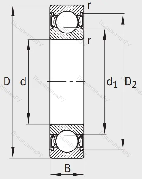 Однорядный шариковый подшипник 6315 2RSR