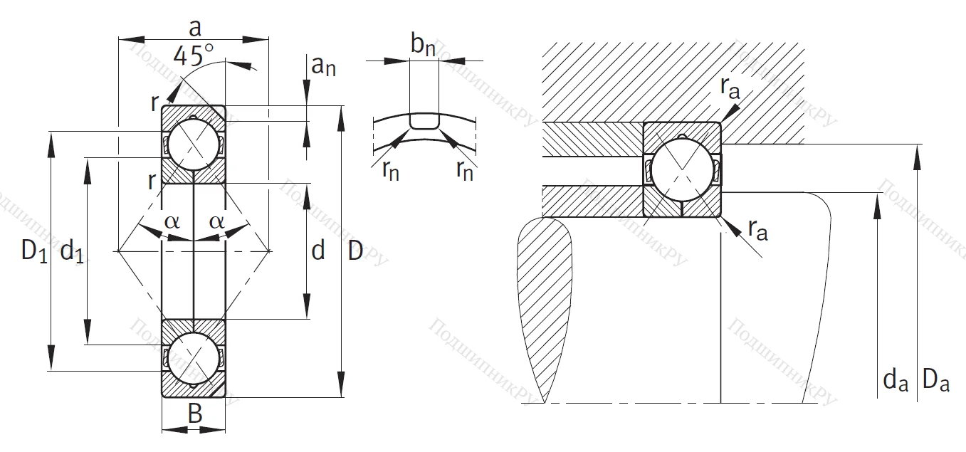 Радиально-упорный шариковый подшипник QJ 316 N 2MPA