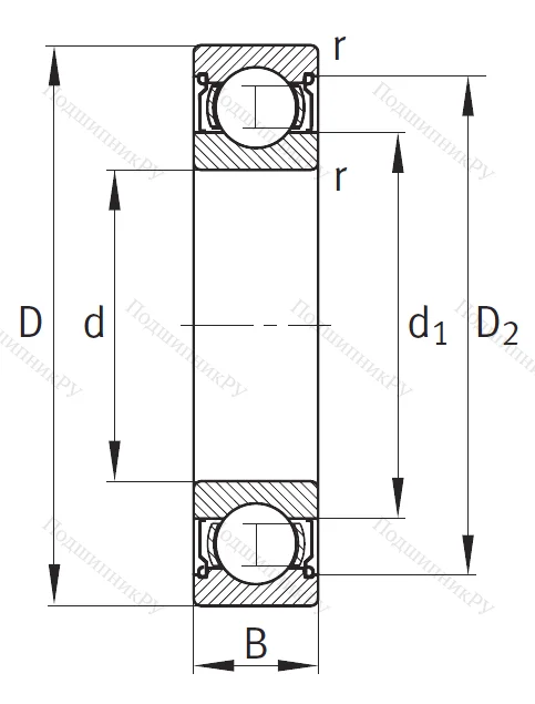 Однорядный шариковый подшипник 6308 2ZR