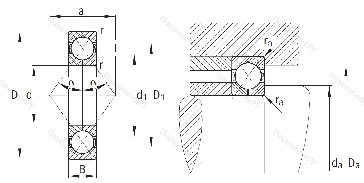 Радиально-упорный шариковый подшипник QJ 216 XL MPA