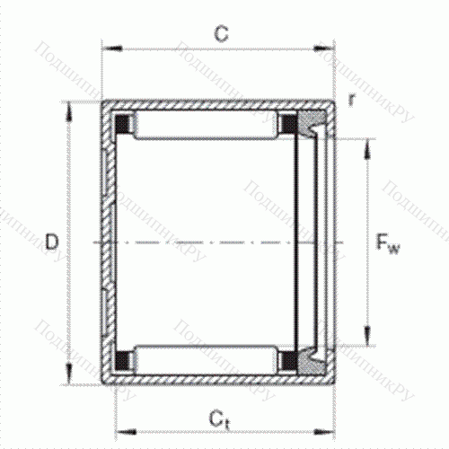 Подшипник роликовый игольчатый с одним наружным штампованным кольцом, закрытым с одной стороны BK 2518-RS